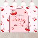 She's The Cherry on Top Baby Shower Backdrop Pink Coquette Bow Cherry on Top Party Decorations for Women Girl Baby Shower Bridal Shower Banner Sweet Cherries Party Supplies Photo Props 6x4ft (6x4ft(70.9"x47.2"))