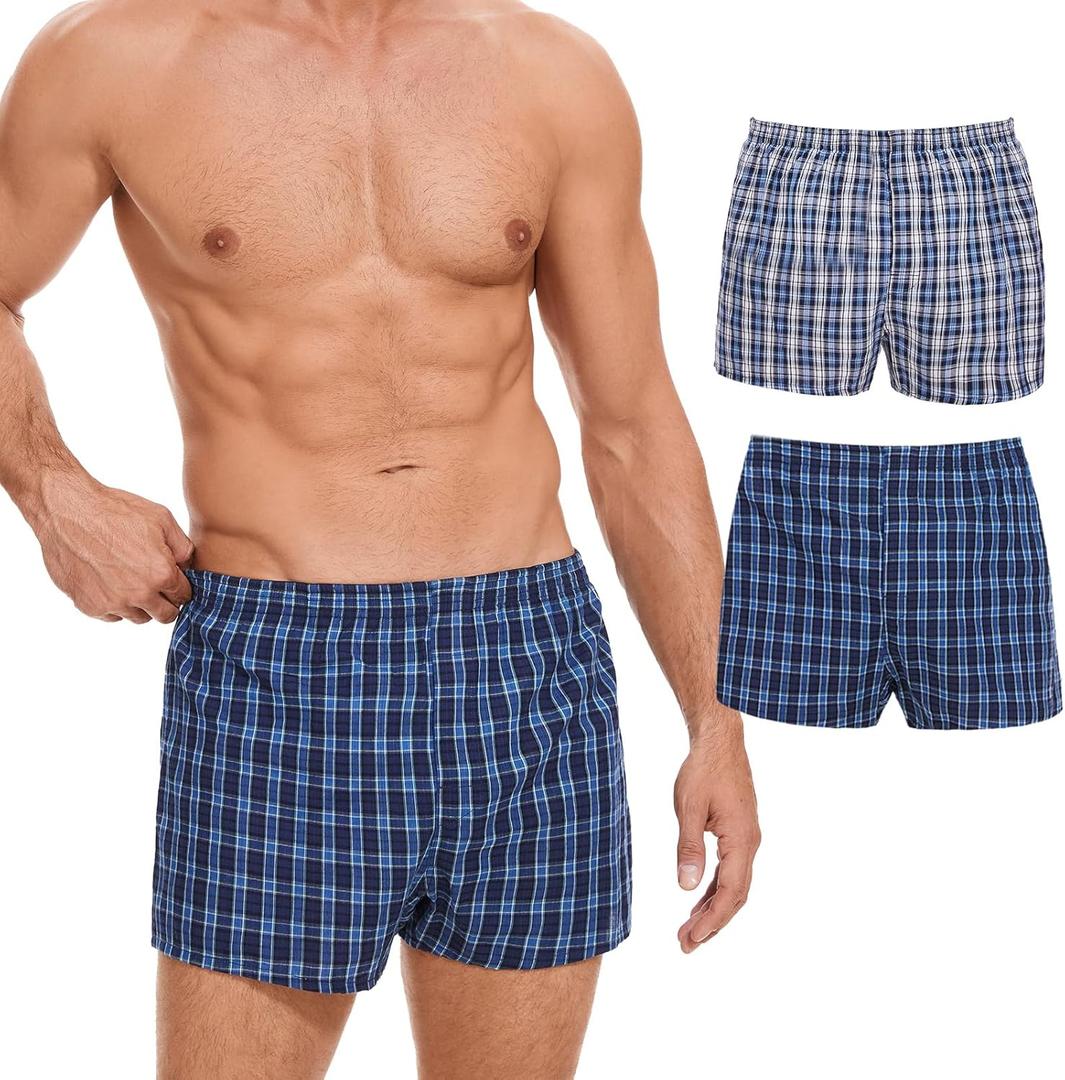 Incontinence Underwear for Men Washable - Reusable Boxer Briefs with Front Fly, Front & Rear Leak Proof, 120ml Absorbency (2 Pack, Plaid Blue White+Blue Green, L)