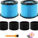 vf3500 Filter fit for rigid 4 Gallon Shop Vacuum, Washable and Reusable Replacement Filter for 3/4/4.5 Gallon Wet Dry Portable Vacuums, 2 Pack,4 pre-Filter,1 Brush