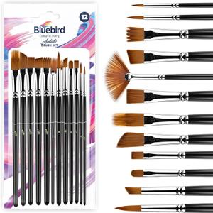 Bluebird 12 Pcs Professional Artist Paint Brush Set for Acrylic Paintings - Acrylic Paint Brushes for Water, Oil Painting - Brushes for Canvas, Fabric & Watercolors