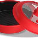 GLOU-GLOU GOOSE GGG Microwave Grill Pan, Fry Griddle Crisper Pan with Lid for Grilling Browning and Crisping Foods Microwave Silicone Cookware for Meat Sandwich Vegetable Red