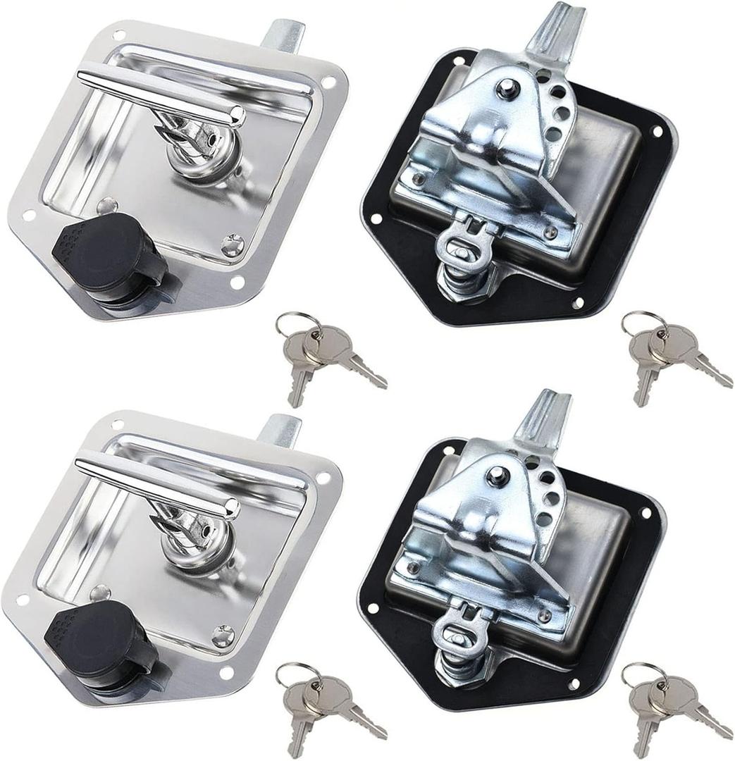 4 Pcs Stainless Steel Car Trailer Door Latch Rv Door Tool Box Lock with Gasket T-Handle Latch with Keys 304 Stainless Steel Highly Polished