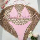 GORGLITTER Women's High Waisted Thong Bikini Set Halter Triangle Tie Back Swimsuit Bathing Suit (Pink, M)