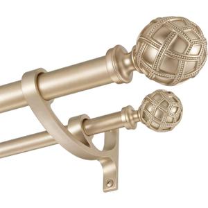 Double Curtain Rods 72 to 144 Inches(6-12feet) for Window, Adjustable Telescoping Drapery Rod with Aluminum Alloy Brackets, 1 Inch Diameter Front, 5/8 Inch Diameter Back Pipe, Champagne Gold
