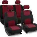 FH Group Bright Flat Cloth Full Set Car Seat Covers, Burgundy/Black- Fit Most Car, Truck, SUV, or Van