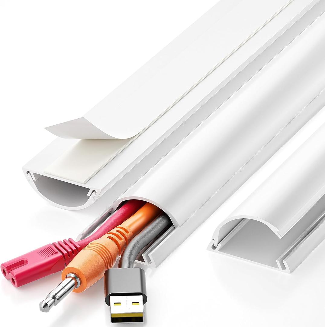 Delamu 42.5'' TV Cord Hider Kit, Wall Mounted Cable Cover Hides 2-3 Wires, Paintable Cord Management Cover for Home Decoration, 1.57'' W X 0.59'' H, White (Large)