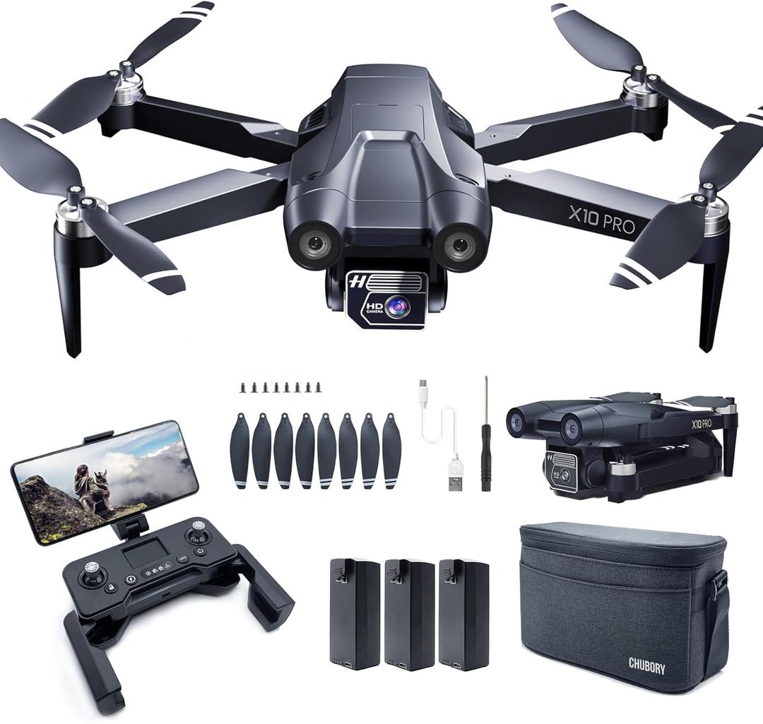 GPS Drone with Camera for Adults 4K UHD, CHUBORY X10 PRO, 90 Min Prolonged Flight Duration, 3280 FT Wide Operating Scope, Auto Return System, Track Me Capability, Brushless Propulsion, 5G FPV RC Quadcopter for Beginners (<0.55lb) (Crepuscular Fire Enwrap Sunset Pyre Pall Silver)