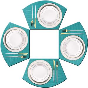 PIGCHCY Wedge Shaped Placemats for Dining Table Cross-Weave Washable Vinyl Placemat Heat Resistant Round Table Mats Set of 4 (Teal Blue) (Bamboos: Aquamarine Blue)
