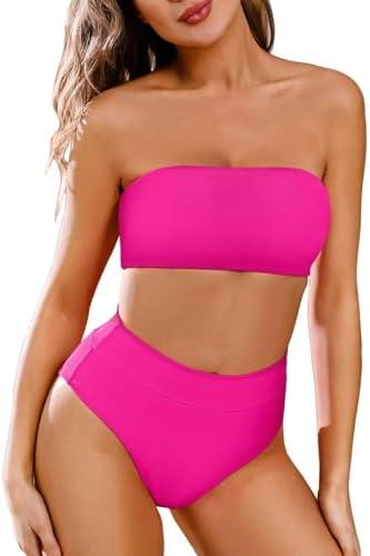 Pink Queen Women's Removable Strap Wrap Pad Cheeky High Waist Bikini Set Swimsuit Size M