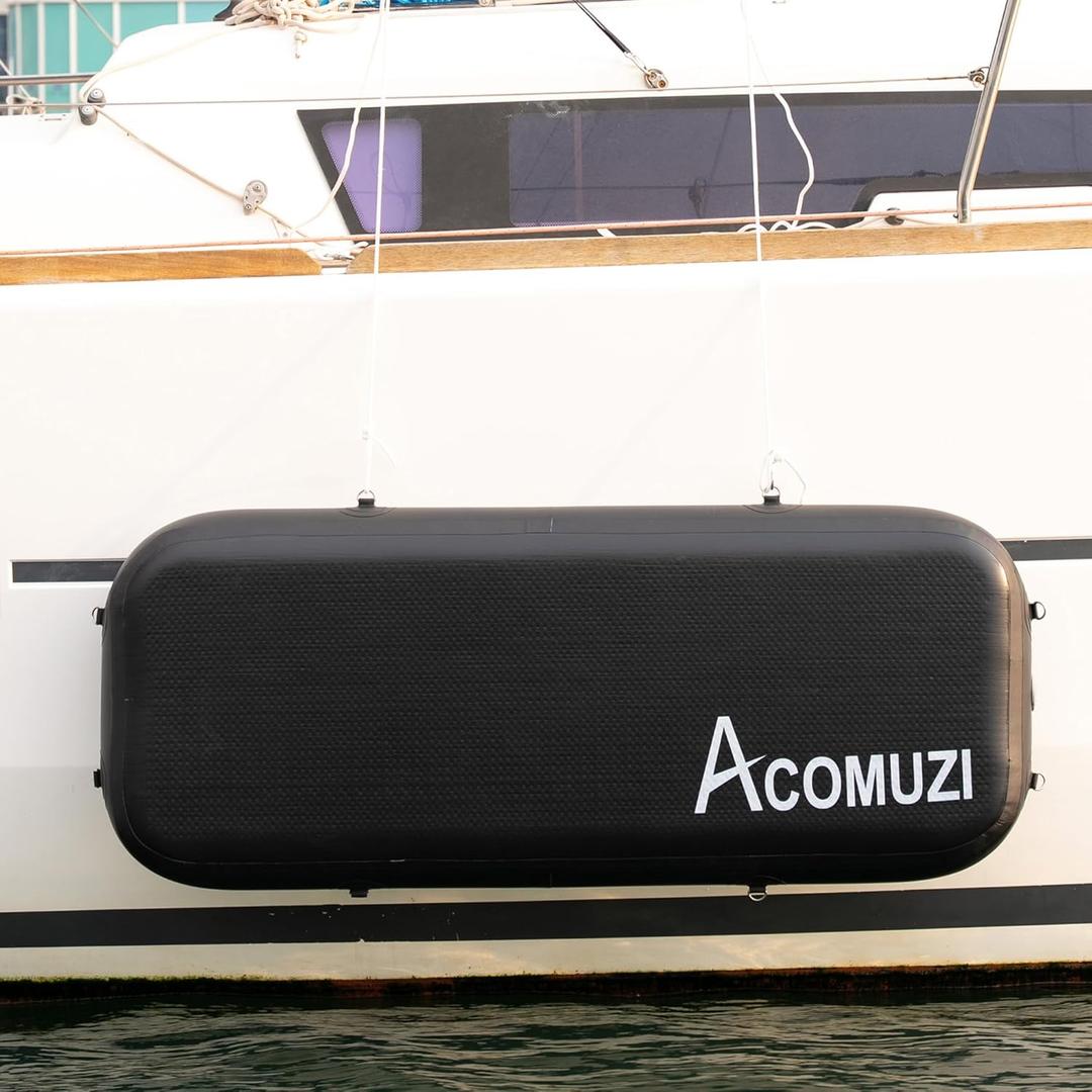 60"/120" Heavy-Duty Boat Bumpers for Docking, Thick Drop Stitch PVC Inflatable Boat Fenders for Docking, Large Dock Bumpers for Yacht Fishing Boat Pontoon Boat (60"*23"*8", Black)