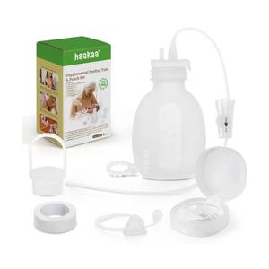haakaa Supplemental Feeding Tube & Pouch Set, Baby Supplemental Nursing System, SNS Breastfeeding System, Food Grade Silicone, New Upgraded Design with Dual Tube Flow Control