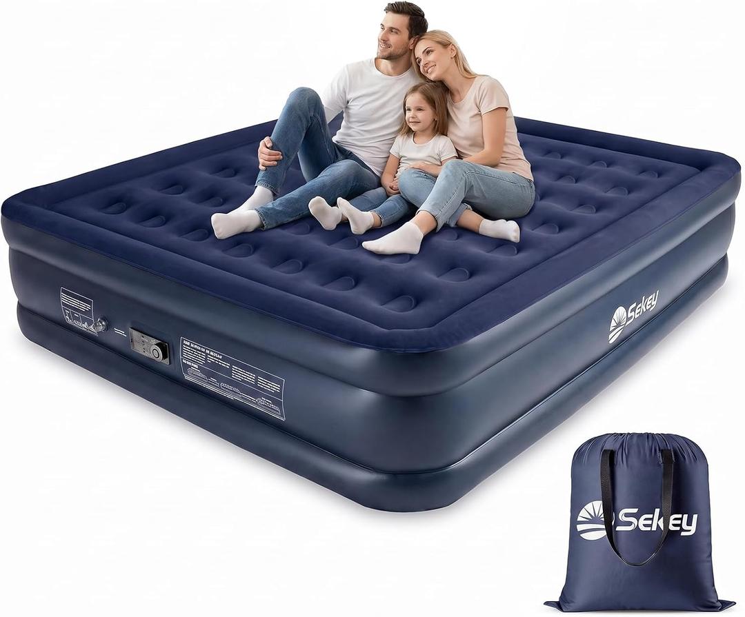 Sekey Luxury King Size Air Mattress with Built-in High-Speed Pump Best for Home, Camping & Guests, 20" Double High Airbed Adjustable Blow Up Mattress, Waterproof