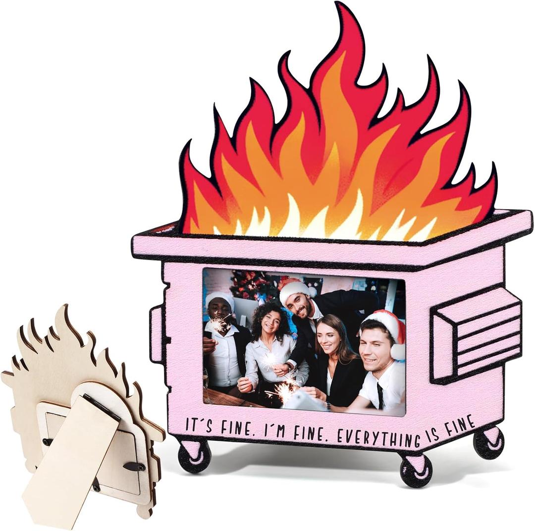 2 x Yerliker Mini Dumpster Emotional Fire Support Positive Picture Frame Gifts Employee Valentines Appreciation Gifts Desk Accessories for Teacher Women Men Office Decor Coworkers(Pink)