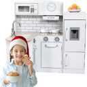 Kids Kitchen Playset Girls&Boys| Pretend Cooking Toy Kitchen Set| Wooden Toddler Kitchen Set| White Corner Play Kitchen for Toddler Kids