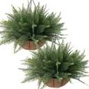 Fake Ferns Hanging Baskets,2PCS Artificial Hanging Plants Outdoor, 2 Hanging Planters with 24 Pcs Fake Ferns for Indoor Outside Decorations for Front Porch Garden Balcony Patio Home Decor (2, Green)