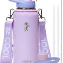 Coolflask Water Bottle with Straw, 32 oz Insulated Metal Water Flask with Straw & Spout Lids, Stainless Steel Double Wall Vacuum, Keep Cold 48h Hot 24h, Leak Proof & Non-BPA, Lavender