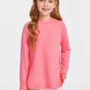 Haloumoning Girls Athletic Shirts Long Sleeve Active Quick Dry Tops Kids Gym Yoga Tees with Thumb Holes 5-14 Years (Pink, S)