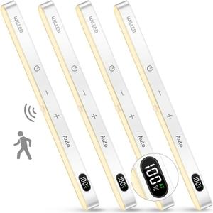 WILLED 3000K Closet Lights Motion Sensored, Battery Display, 60 LED Touch Light Bar, Motion Sensor Light Indoor, Under Cabinet Lights Rechargeable, Stick on Light for Closet, Kitchen, Hallway, 4 Pack (Warm White 3000K)