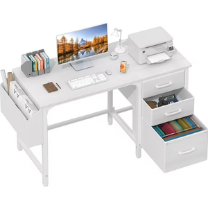 Lufeiya White Computer Desk with Fabric File Drawers Cabinet, 47 Inch Home Office Desks with Filing Cabinet for Small Space, Modern Writing Table PC Desks, White