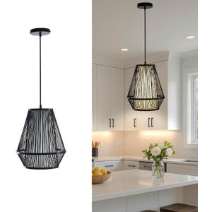 Boho Pendant Light, Bamboo 12" Basket Hanging Light
Adjustable Height, Ceiling Light Fixture for Kitchen Islands, Dining Rooms, Bedrooms, Entryways, E26 Base