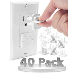 Bates Electrical Outlet Covers Baby Proofing, 40 Pack, White, 3 Prongs & Hidden U Ring Design, Outlet Plug Covers Baby Proofing