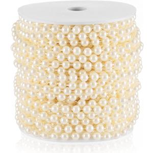Craft String Pearls 6MM Pearl Bead, 66 Feet Ivory Faux Pearl Garland Spool Roll Strand Wedding Party Decoration, Christmas Tree Decorations (0.24 in 66 ft)
