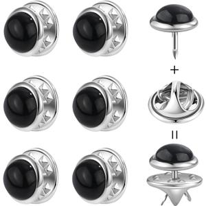 6 Pcs 10mm/0.39" Mini No Sew Black Buttons Brooch Pins Cover up Buttons Fasteners Detachable Reusable Multi-Purpose for Clothes(Black)