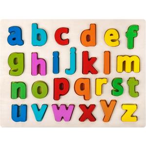 Alphabet Puzzle Wooden Puzzles for Toddlers 3 4 5 Year Old, ABC Puzzle Shape Alphabet Learning Puzzles Toys with Puzzle Board & Letter Blocks for Preschool Girls Boys Lowercase Letter Puzzle (Multicolor)