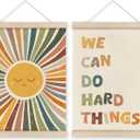 HRQKO Boho We Can Do Hard Things Posters Hanger Frame Set of 2, Kids Wall Art, Boho Inspirational Wall Art with Wooden Frames,Classroom Sun Wall Hanging Banner Decor for Nursery Kids Room, 12x16 Inch