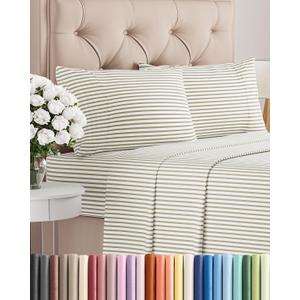 King Size 4 Piece Sheet Set - Comfy Breathable & Cooling Bed Sheets Set - Hotel Luxury Bedding for Women, Men, Kids, Teens, Boys & Girls - Deep Pockets, Soft, Wrinkle Free - Oeko-Tex - Beige Stripes 2