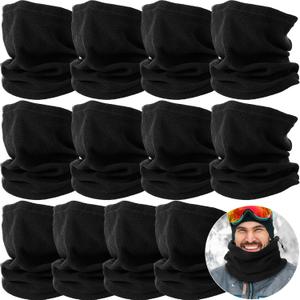 SATINIOR 12 Pieces Neck Warmers Fleece Gaiter Winter Face Cover Scarf for Men Women Black