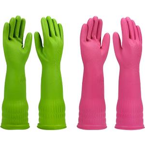 IUCGE Rubber dishwashing gloves 2 Pairs for kitchen,Cleaning washing dish gloves long for household reuseable durable.(Large,Multicolor)