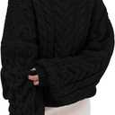 PRETTYGARDEN Womens Sweaters Spring 2026 Cable Knit Long Sleeve Crewneck Oversized Sweater Chunky Pullover Loose Outfits (Large, Black)