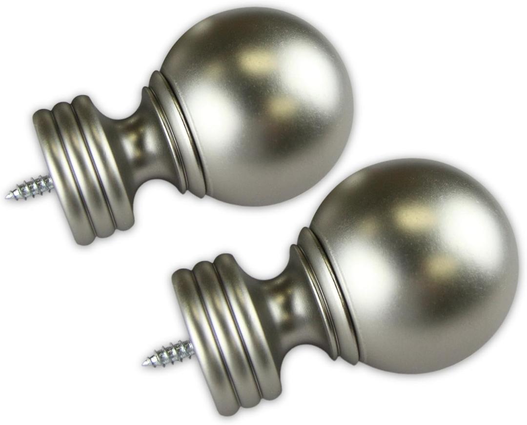 Rod Desyne 5904-015 Sphere Finial (Pair) for 1.5" Rod Decorative Finial Pair, Satin Nickel (2 Count (Pack of 1))