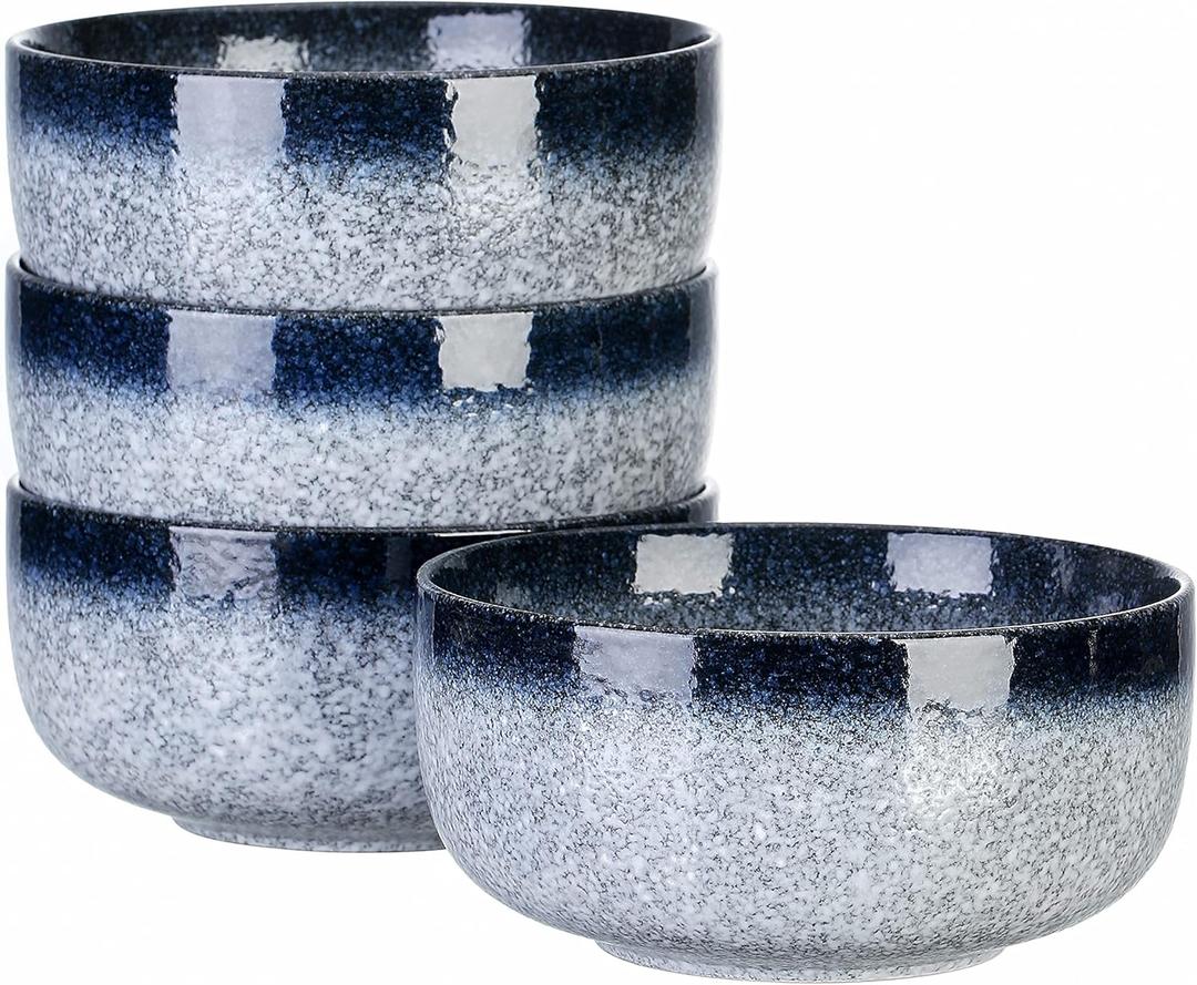 S&Q'S CERAMICS Cereal Bowls - 36 Ounce, Japanese Noodle Bowl Set, Ceramic Bowls for Kitchen, Breakfast, Oatmeal, Microwave and Dishwasher Safe, [Set of 4], Dark Blue