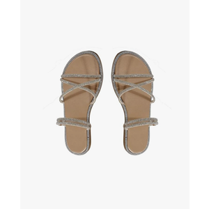 OYOANGLE Women's Rhinestone Strappy Open Toe Slide Sandals Slip on Casual Flat Sandals 36