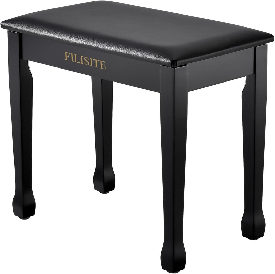 Piano Bench with Waterproof Padded Cushion, Makeup Stools for Vanity, Bench for Living Room/Bedroom (Black)