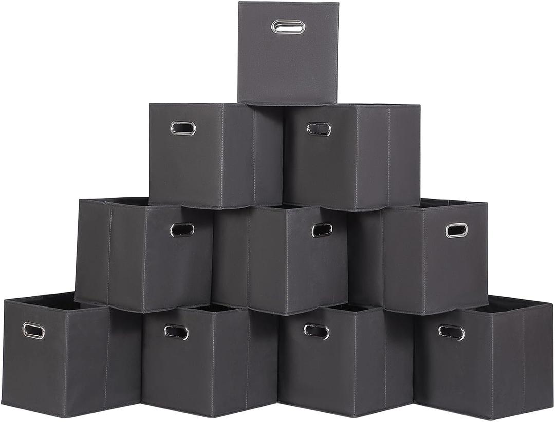 Foldable cube storage bins, Fabric Storage Box Cubes Organizer Baskets with Dual Handles for Home Organizer,Shelves,Closet,Set of 10,(Black)
