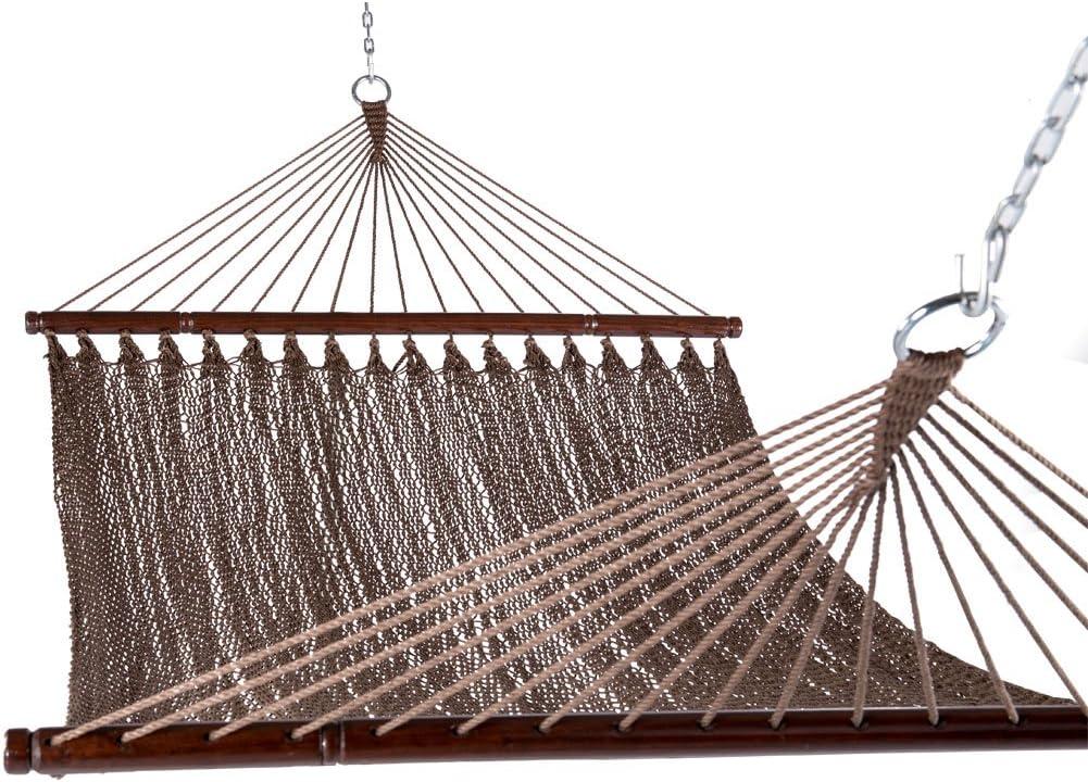 Lazy Daze Hammocks 10.5 FT Double 2 Person Caribbean Rope Hammock, Hand Woven Polyester Hammock with Spreader Bars for Outdoor Backyard Patio Poolside, 450 LBS Capacity, Brown (Brown)