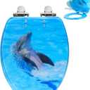 Angol Shiold ELONGATED Soft Close Toilet Seat Resin, Quiet and Slow Close Lid and Seat with Quick Release Adjustable Hingesfor Standard Toilets, Easy Installation & Clean(19 Inch, Backstroke Dolphin)