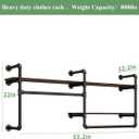 Industrial Pipe Clothing Rack Wall Mounted - Heavy Duty 2-Tier Closet Organizer with Wood Shelves & Dual Hanging Rods for Bedroom/Retail Store