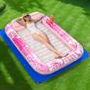 Inflatable Tanning Pool Lounger Float with Protection Tarp, 70" x 46" Pool Floats Adult with Pillow, 6 in 1 Suntan Tub Raft Floatie, Sunbathing Water Bed Lounge Blow Up Kids Ball Pit Party Gifts-Pink, Large