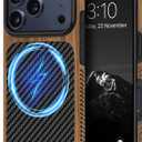 TENDLIN Magnetic Case Compatible with iPhone 17 Pro Max Case Wood Grain with Carbon Fiber Texture Design Leather Hybrid Slim Cover (Compatible with MagSafe) Black