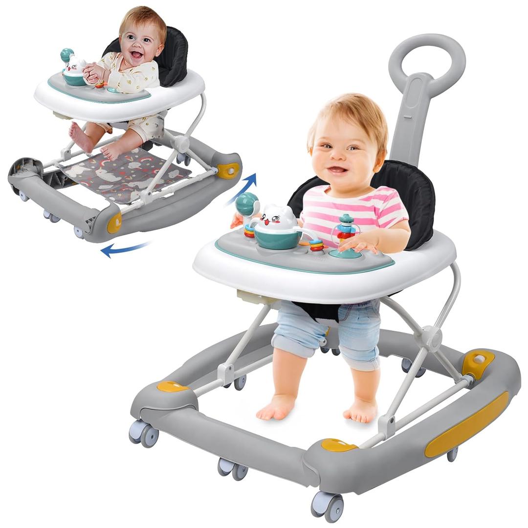 4 in 1 Baby Walker with Wheels, Adjustable Height, Music, Lights, Rocker Mode, Activity Walker and Bouncer Combo for Boys & Girls 6-24 Months