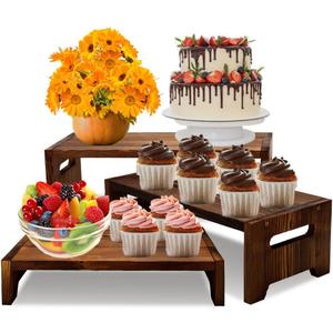 MRPAPA 3 Tier Cupcake Stand & Wood Display Risers,for Food Desserts Stand Perfume Organizer Funko POP Collections, Display Stand for Organizer and Decoration (Dark Brown-Display Riser)