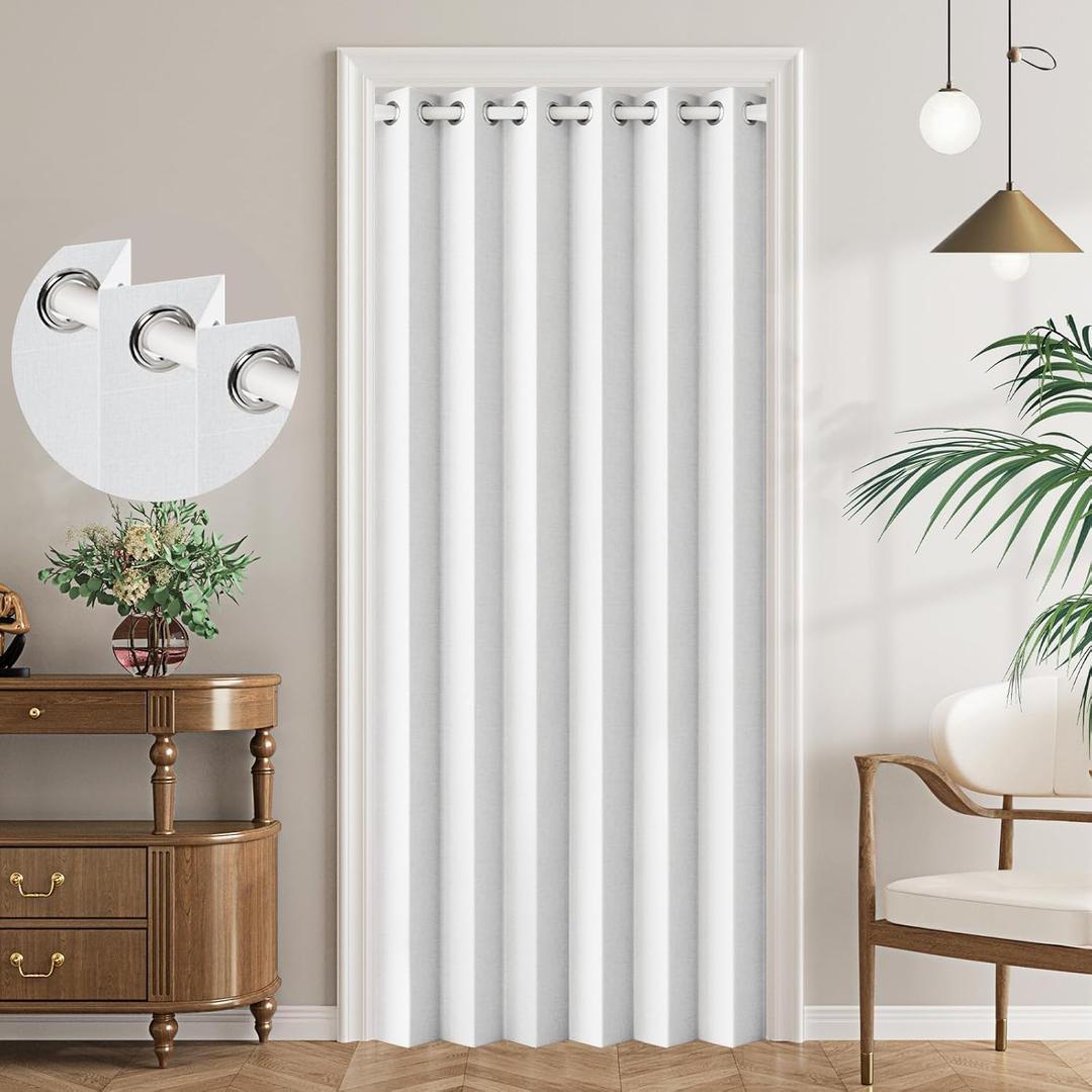 100% Blackout Closet Curtain for Open Closet Magnetic Door Panels for Doorway, Sound Proof Curtains for Doorway, 1 Panel, W45 x L80, Grayish White