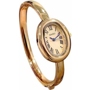 Women's Bangle Bracelet Watch, Oval Dial, Roman Numeral, Elegant Style, Gold