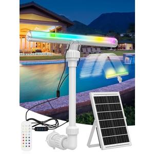 Solar Pool Fountain with 15-Color 10-Mode LED Lights, Above/Inground Pool Fountain Waterfall with Remote & Solar Panel, Adjustable Pool Sprinkler Relaxation & Cooling 10–20°F Solar Pool Fountain with 15-Color 10-Mode LED Lights, Above/Inground Pool Fountain Waterfall with Remote & Solar Panel, Adjustable Pool Sprinkler Relaxation & Cooling 10–20°F