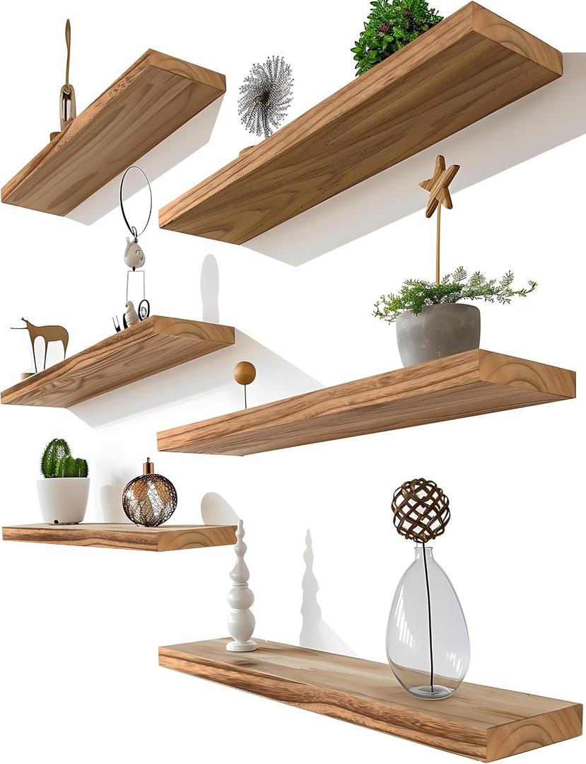 GXYAWPJ Light Wood Floating Shelves for Wall Rustic Wall Shelves for Bedroom Set of 6