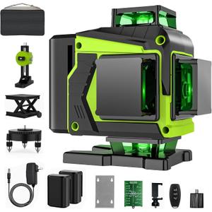 16 Line Laser Level 360 Self Leveling,Professional 4x360Green Cross Line laser Level Tool for Construction and Picture Hanging,lazer leveler tool with 2 Batteries,Magnetic Bracket & Remote Control